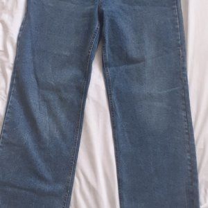 High waist wide leg medium wash jeans.